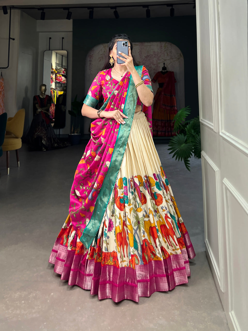 Designer Semi-Stitched Tussar Silk Lehenga Choli | Printed Blouse & Matching Dupatta | Elegant for Wedding, Festival, Reception & Party