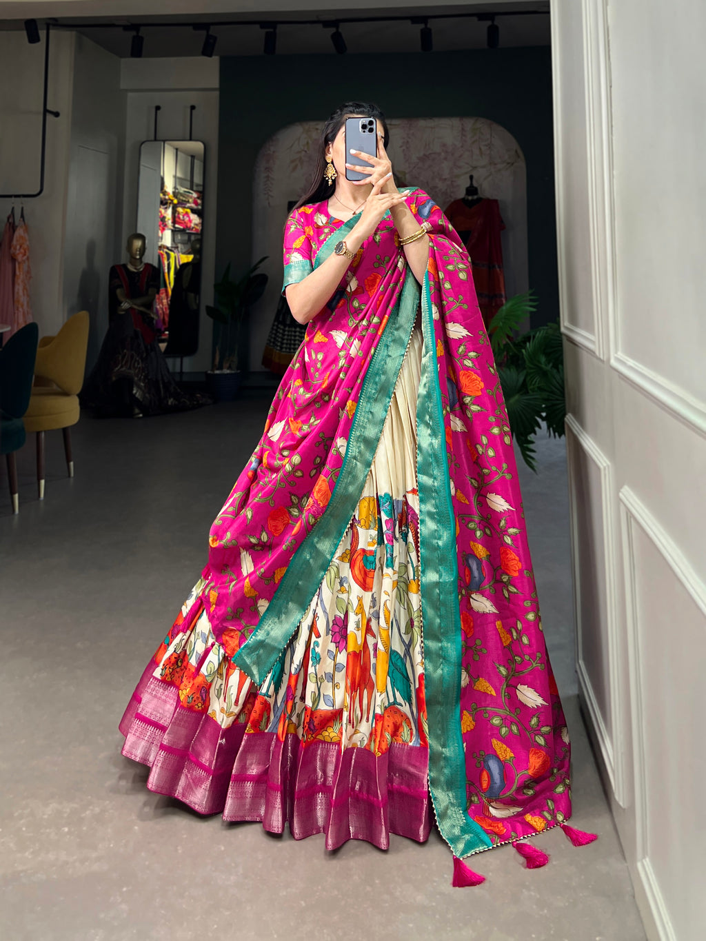 Designer Semi-Stitched Tussar Silk Lehenga Choli | Printed Blouse & Matching Dupatta | Elegant for Wedding, Festival, Reception & Party