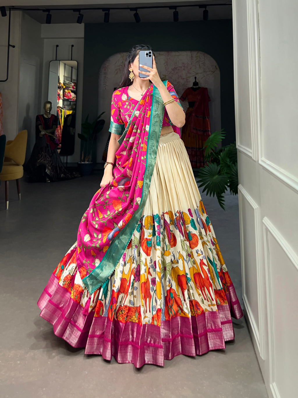 Designer Semi-Stitched Tussar Silk Lehenga Choli | Printed Blouse & Matching Dupatta | Elegant for Wedding, Festival, Reception & Party