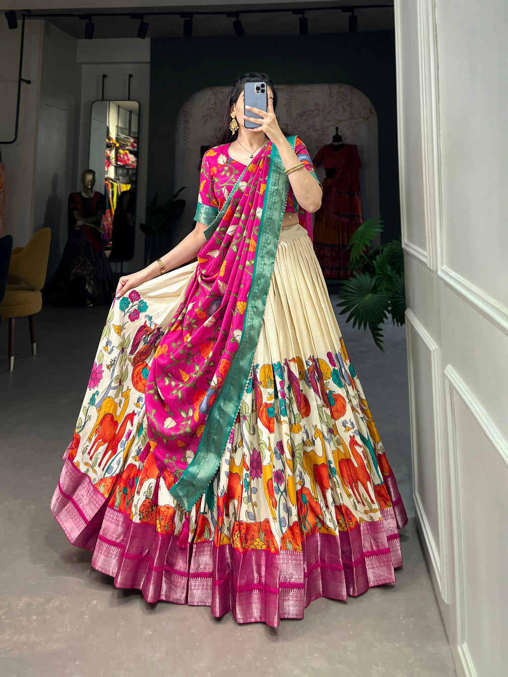 Designer Semi-Stitched Tussar Silk Lehenga Choli | Printed Blouse & Matching Dupatta | Elegant for Wedding, Festival, Reception & Party
