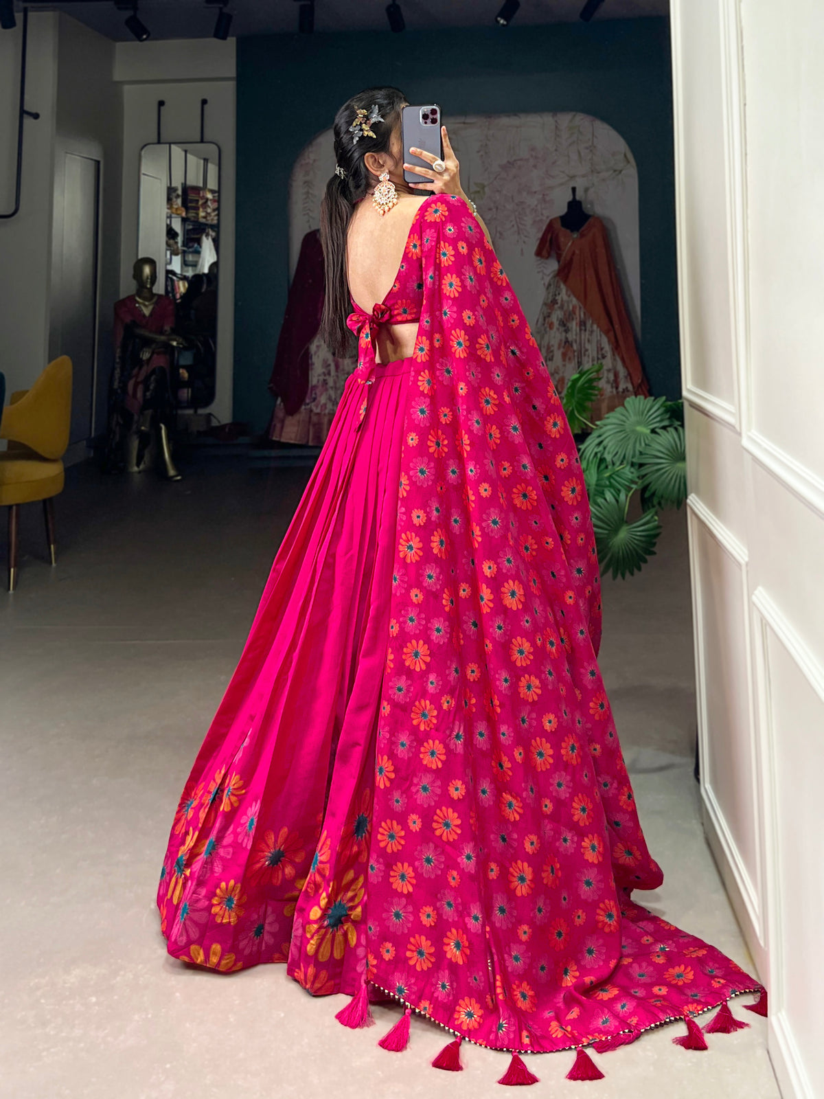 Designer Semi-Stitched Tussar Silk Lehenga Choli | Printed Blouse & Matching Dupatta | Elegant for Wedding, Festival, Reception & Party