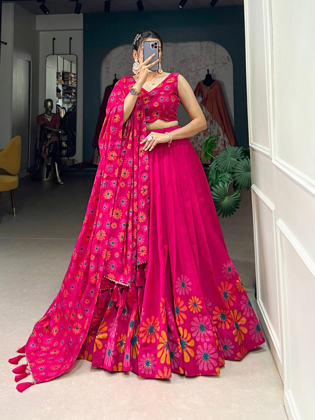 Designer Semi-Stitched Tussar Silk Lehenga Choli | Printed Blouse & Matching Dupatta | Elegant for Wedding, Festival, Reception & Party