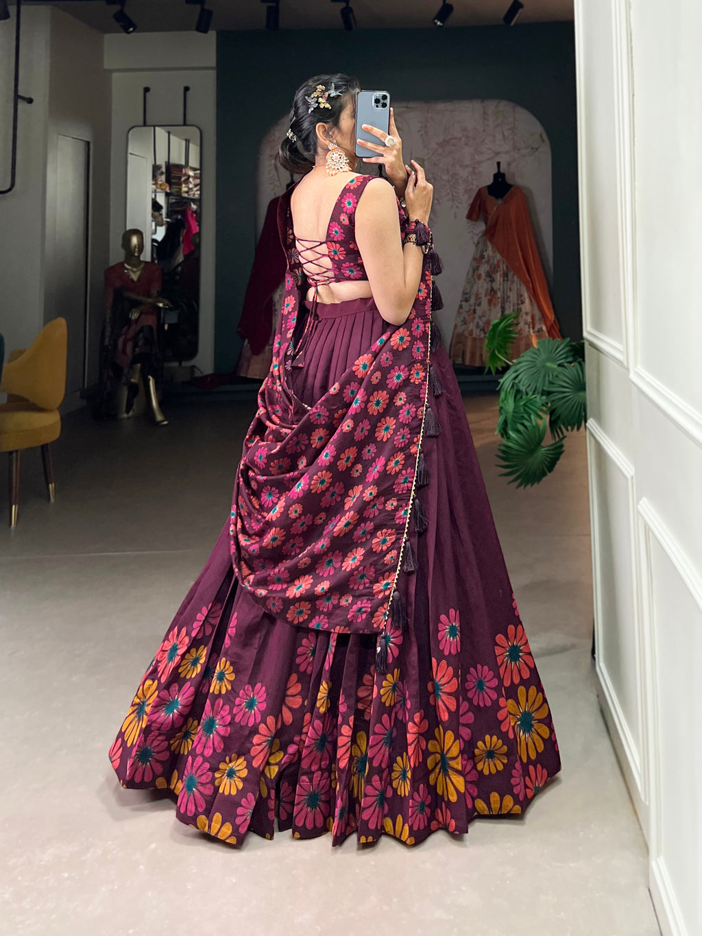 Designer Semi-Stitched Tussar Silk Lehenga Choli | Printed Blouse & Matching Dupatta | Elegant for Wedding, Festival, Reception & Party