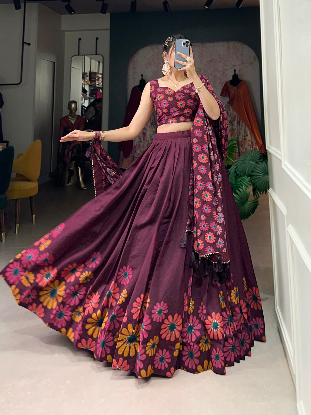 Designer Semi-Stitched Tussar Silk Lehenga Choli | Printed Blouse & Matching Dupatta | Elegant for Wedding, Festival, Reception & Party