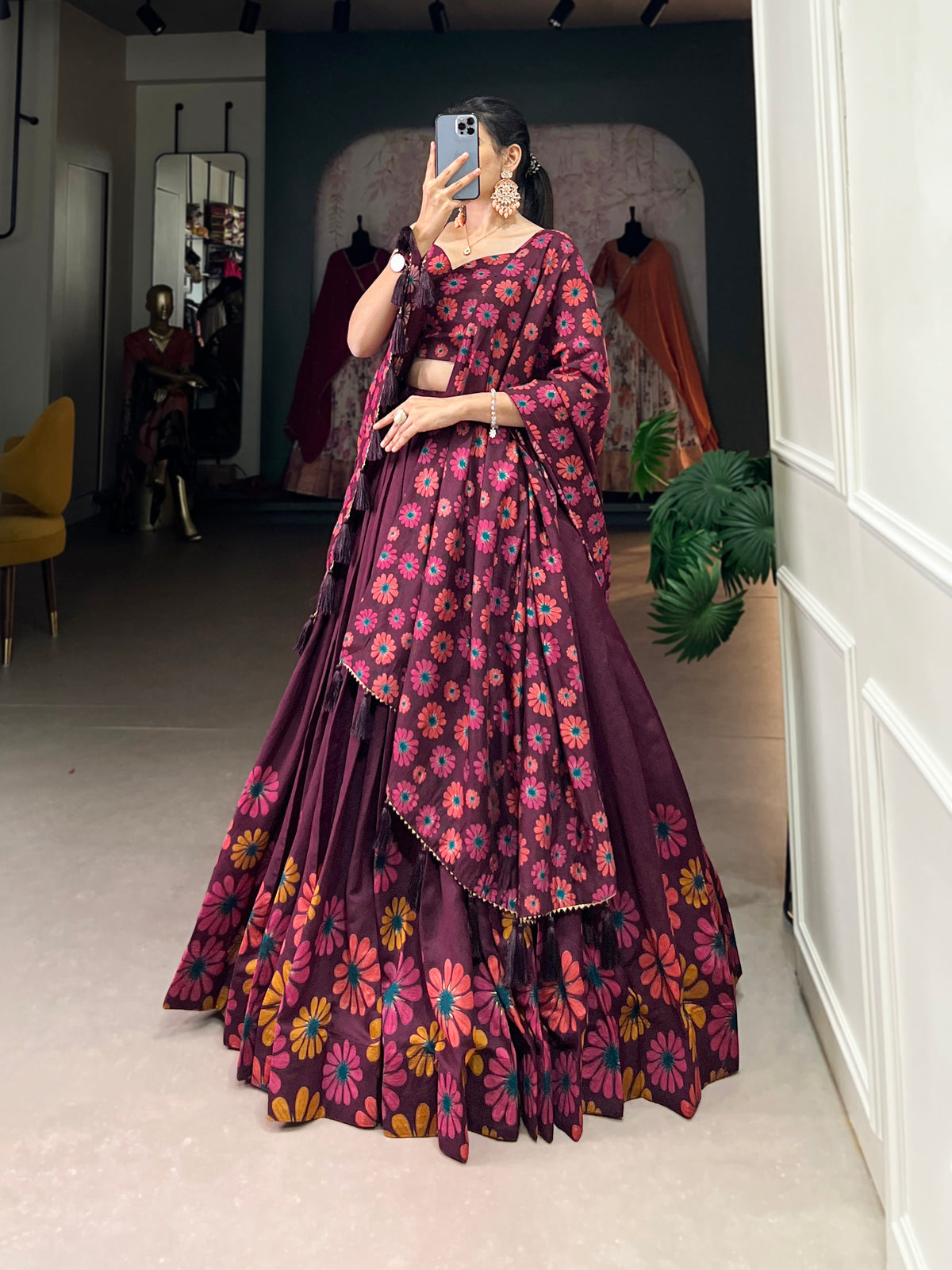 Designer Semi-Stitched Tussar Silk Lehenga Choli | Printed Blouse & Matching Dupatta | Elegant for Wedding, Festival, Reception & Party