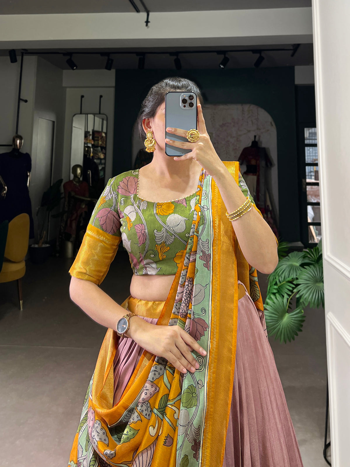 Designer Semi-Stitched Tussar Silk Lehenga Choli | Printed Blouse & Matching Dupatta | Elegant for Wedding, Festival, Reception & Party