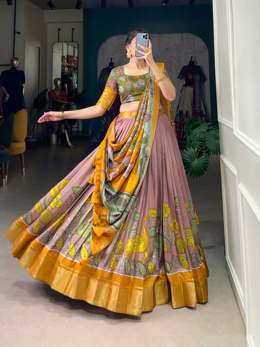 Designer Semi-Stitched Tussar Silk Lehenga Choli | Printed Blouse & Matching Dupatta | Elegant for Wedding, Festival, Reception & Party
