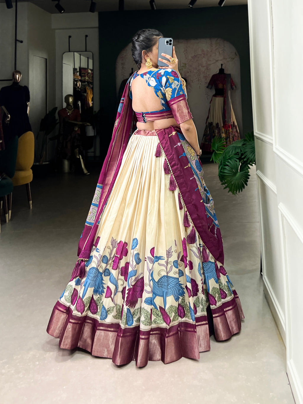 Designer Semi-Stitched Tussar Silk Lehenga Choli | Printed Blouse & Matching Dupatta | Elegant for Wedding, Festival, Reception & Party