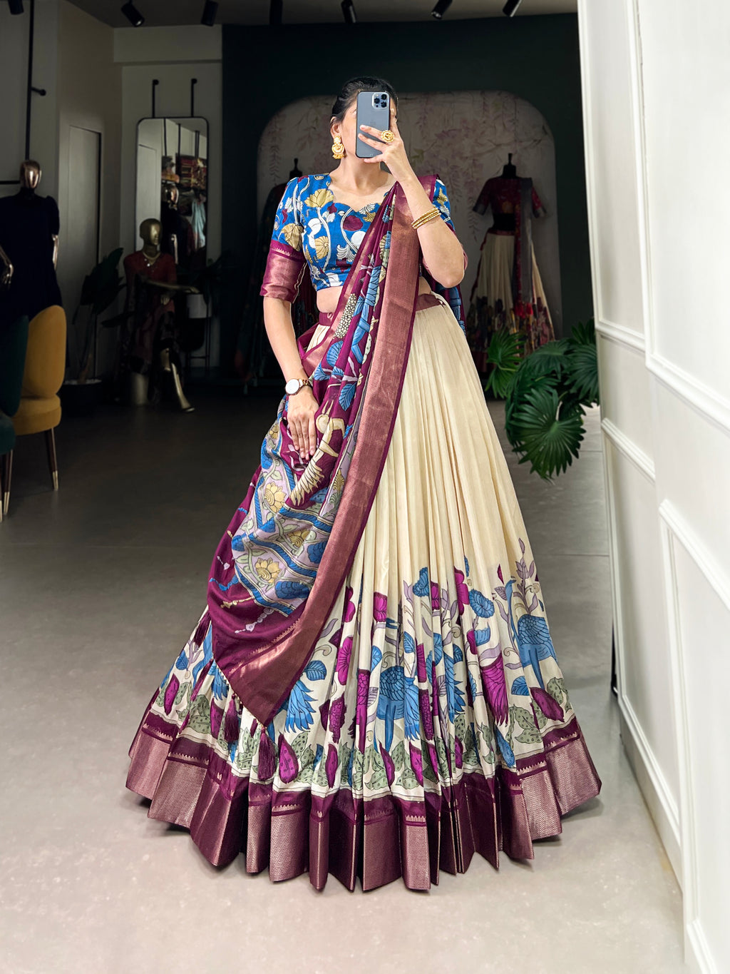Designer Semi-Stitched Tussar Silk Lehenga Choli | Printed Blouse & Matching Dupatta | Elegant for Wedding, Festival, Reception & Party