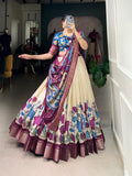Designer Semi-Stitched Tussar Silk Lehenga Choli | Printed Blouse & Matching Dupatta | Elegant for Wedding, Festival, Reception & Party