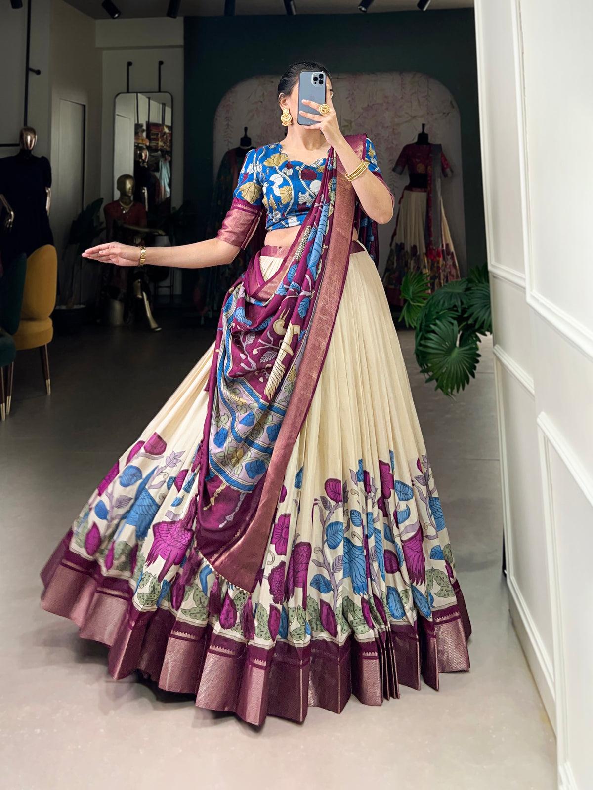 Designer Semi-Stitched Tussar Silk Lehenga Choli | Printed Blouse & Matching Dupatta | Elegant for Wedding, Festival, Reception & Party
