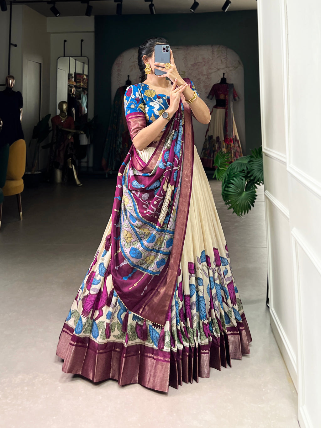 Designer Semi-Stitched Tussar Silk Lehenga Choli | Printed Blouse & Matching Dupatta | Elegant for Wedding, Festival, Reception & Party