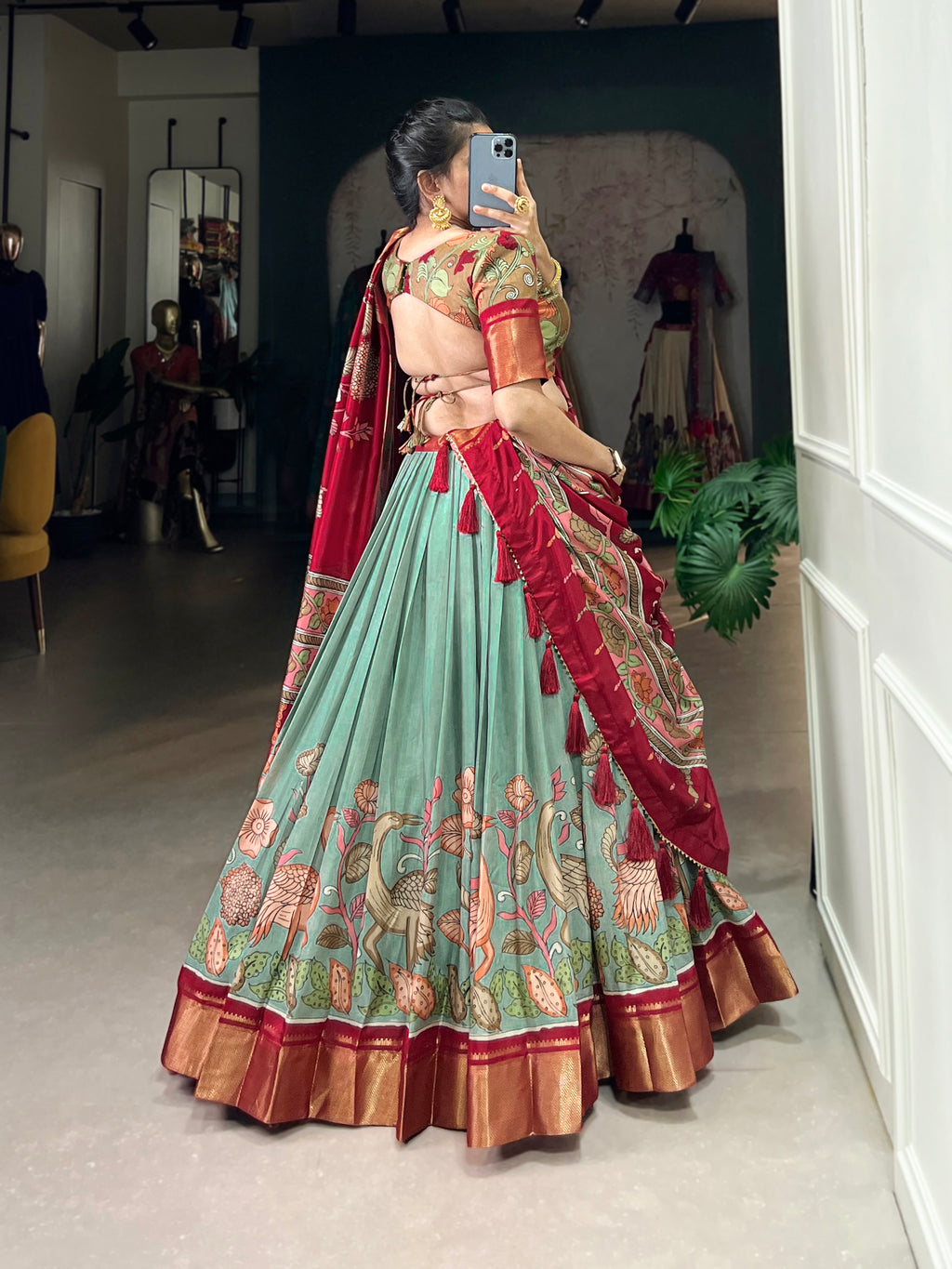 Designer Semi-Stitched Tussar Silk Lehenga Choli | Printed Blouse & Matching Dupatta | Elegant for Wedding, Festival, Reception & Party