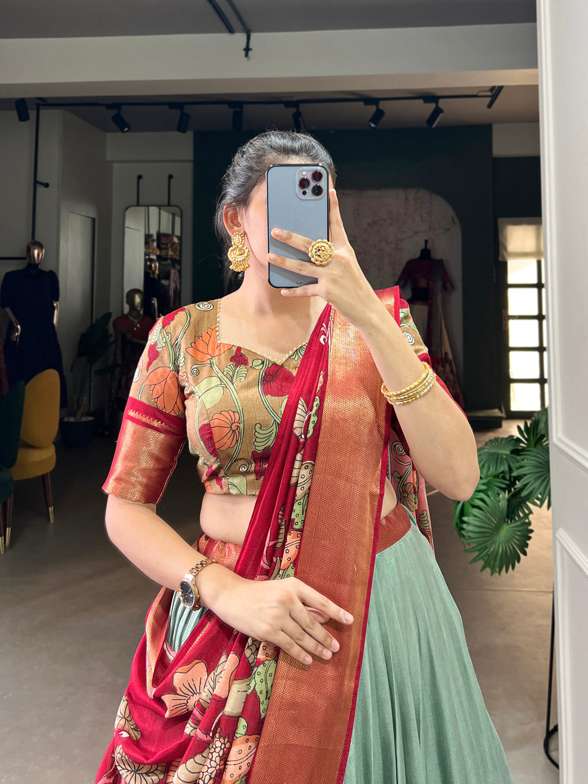 Designer Semi-Stitched Tussar Silk Lehenga Choli | Printed Blouse & Matching Dupatta | Elegant for Wedding, Festival, Reception & Party