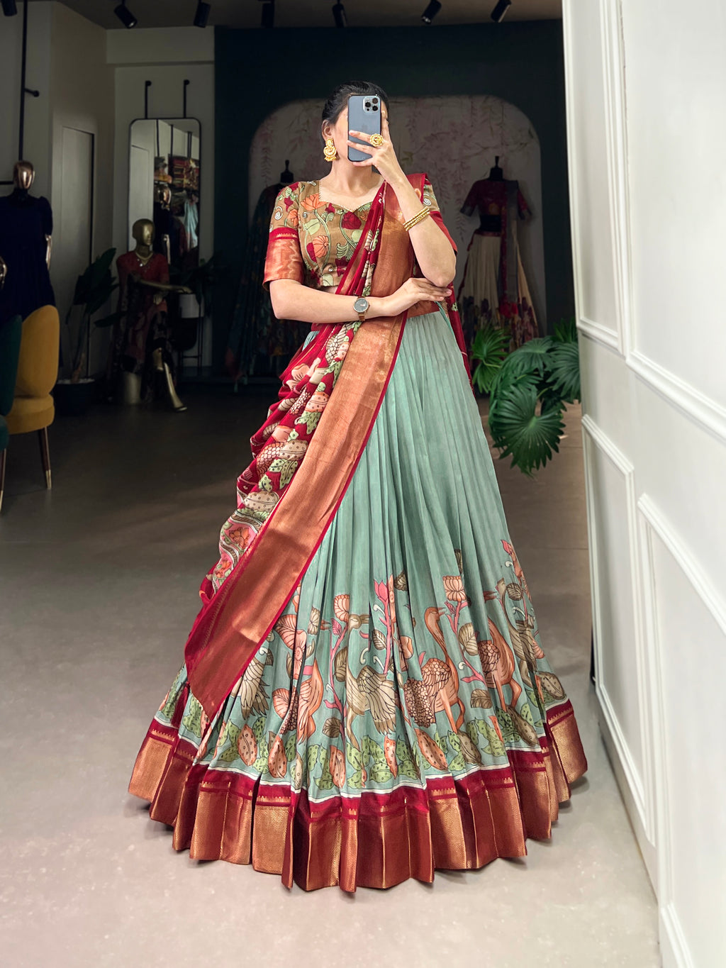 Designer Semi-Stitched Tussar Silk Lehenga Choli | Printed Blouse & Matching Dupatta | Elegant for Wedding, Festival, Reception & Party