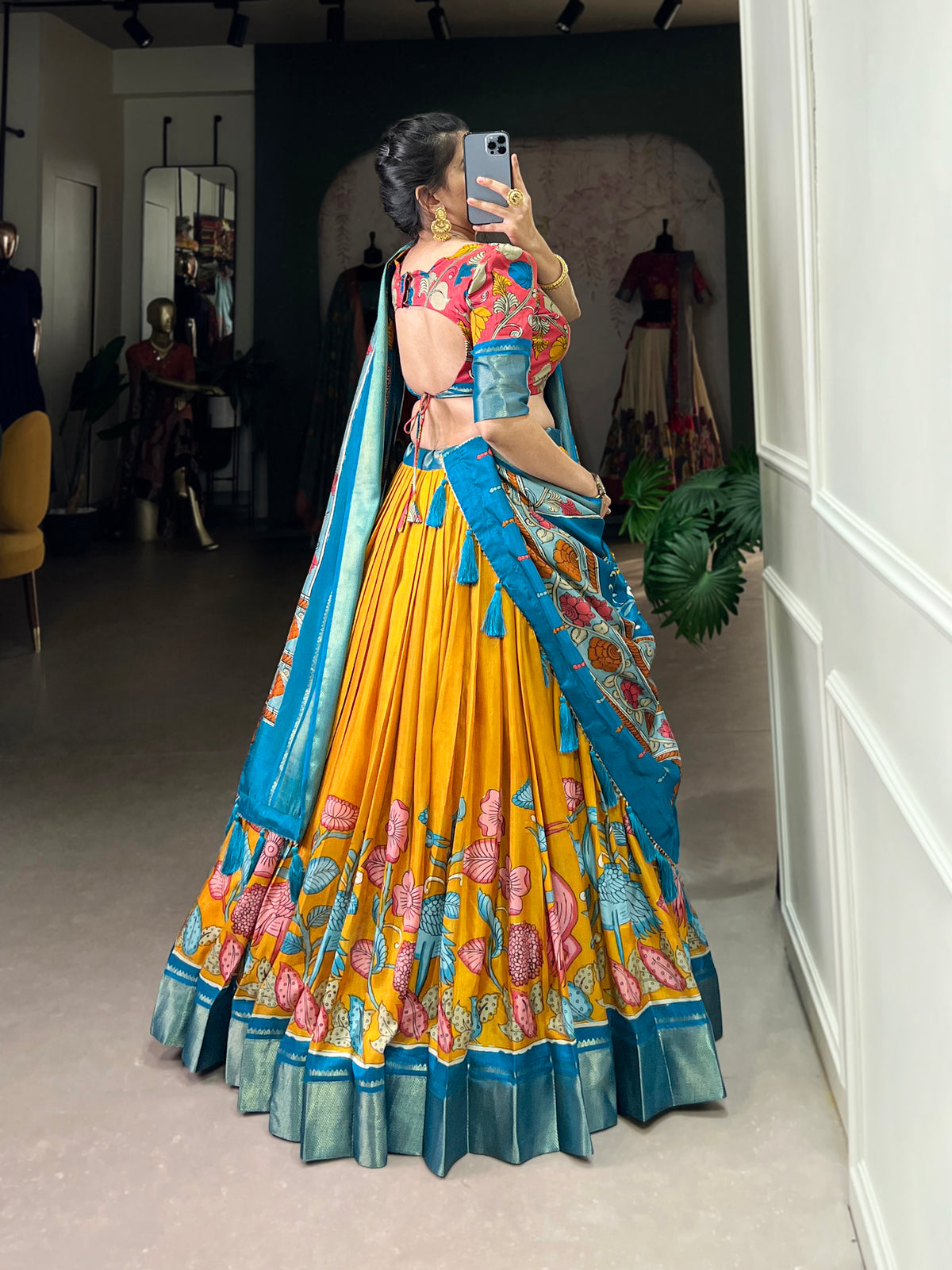 Designer Semi-Stitched Tussar Silk Lehenga Choli | Printed Blouse & Matching Dupatta | Elegant for Wedding, Festival, Reception & Party