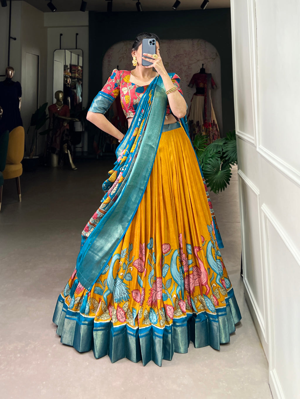Designer Semi-Stitched Tussar Silk Lehenga Choli | Printed Blouse & Matching Dupatta | Elegant for Wedding, Festival, Reception & Party