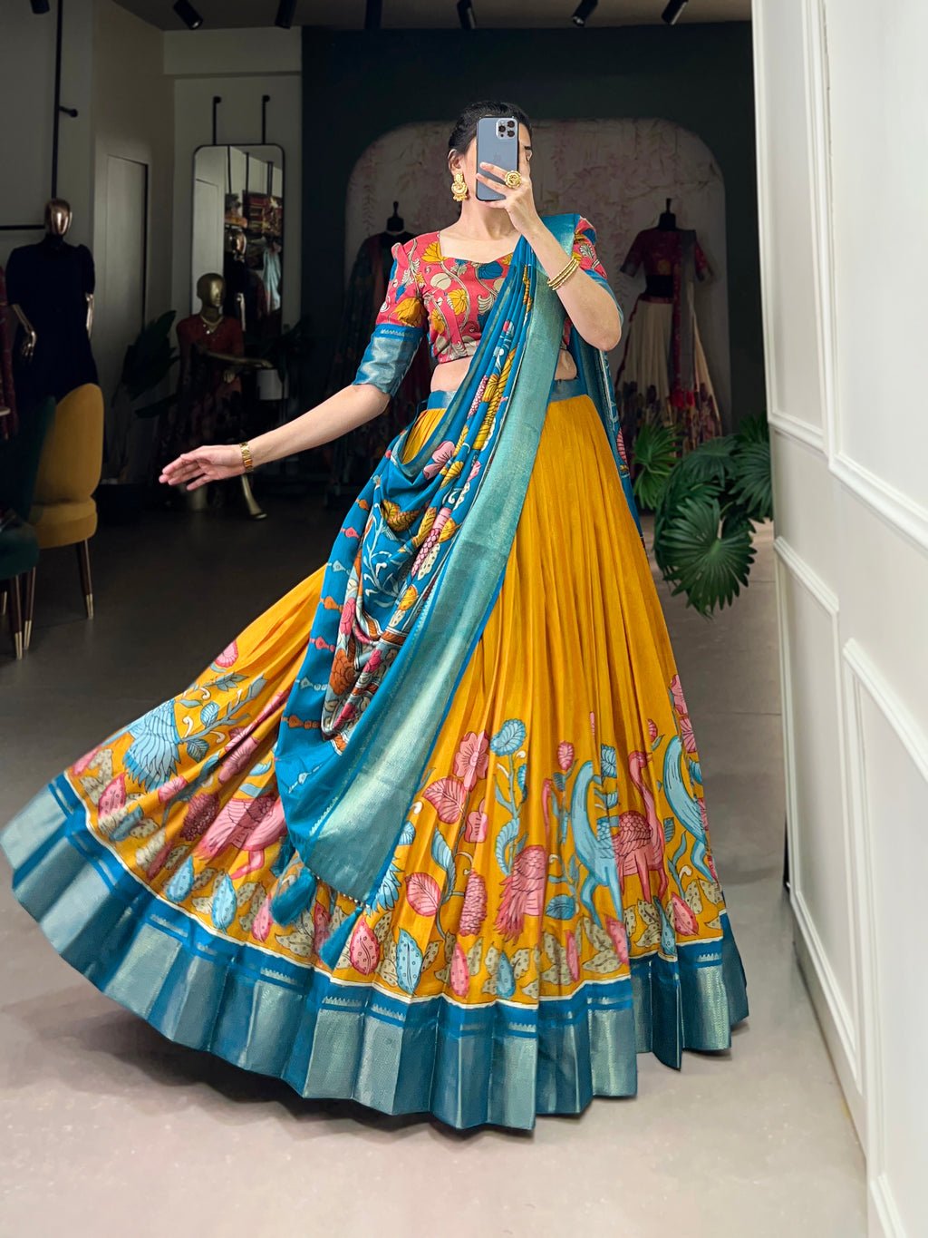 Designer Semi-Stitched Tussar Silk Lehenga Choli | Printed Blouse & Matching Dupatta | Elegant for Wedding, Festival, Reception & Party