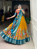 Designer Semi-Stitched Tussar Silk Lehenga Choli | Printed Blouse & Matching Dupatta | Elegant for Wedding, Festival, Reception & Party