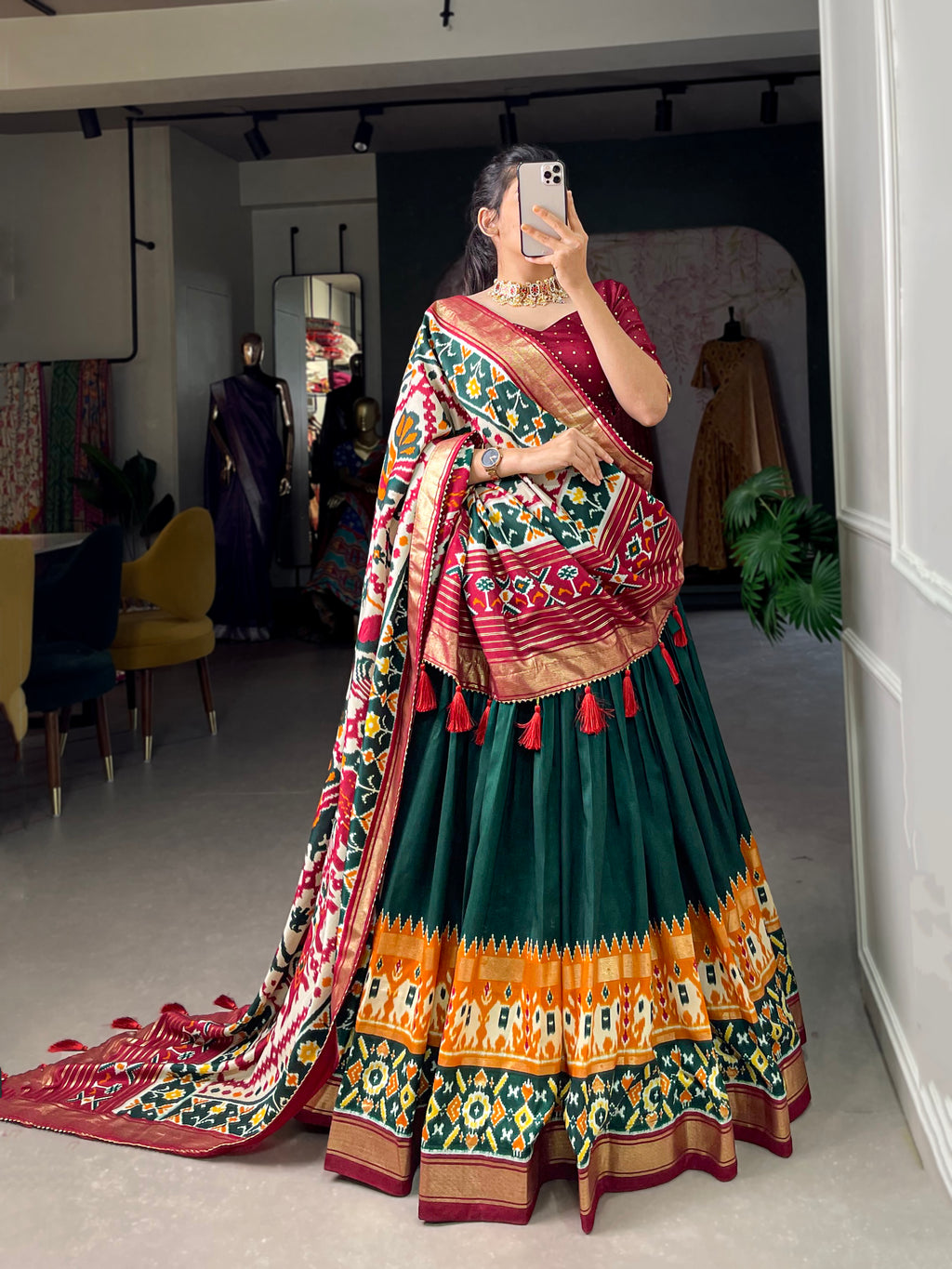 Designer Semi-Stitched Tussar Silk Lehenga Choli | Printed Blouse & Matching Dupatta | Elegant for Wedding, Festival, Reception & Party
