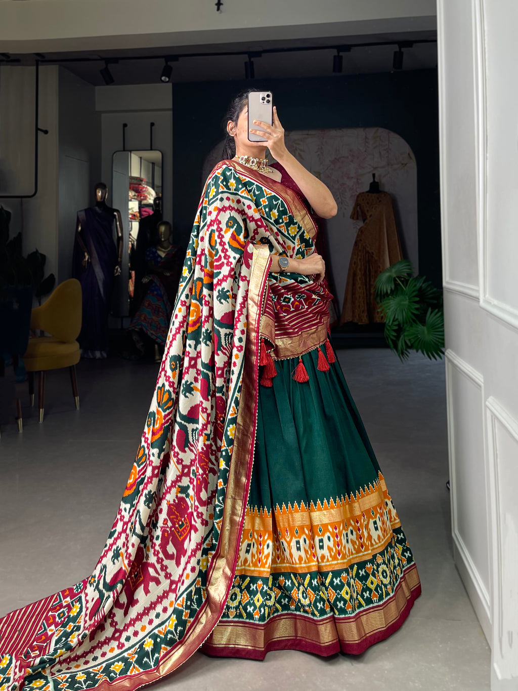 Designer Semi-Stitched Tussar Silk Lehenga Choli | Printed Blouse & Matching Dupatta | Elegant for Wedding, Festival, Reception & Party