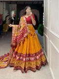 Designer Semi-Stitched Tussar Silk Lehenga Choli | Printed Blouse & Matching Dupatta | Elegant for Wedding, Festival, Reception & Party
