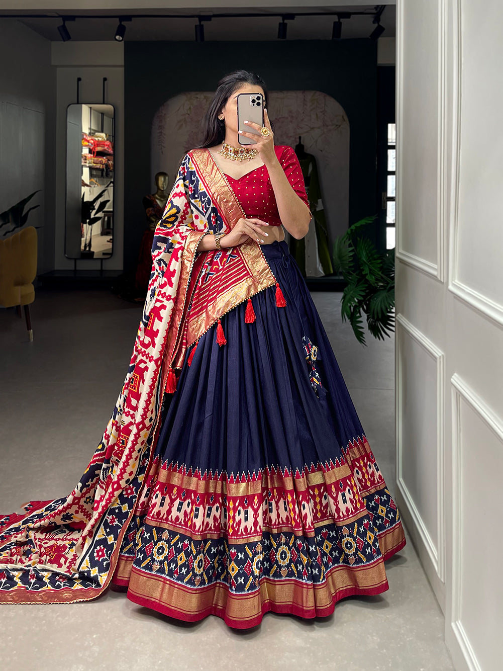 Designer Semi-Stitched Tussar Silk Lehenga Choli | Printed Blouse & Matching Dupatta | Elegant for Wedding, Festival, Reception & Party