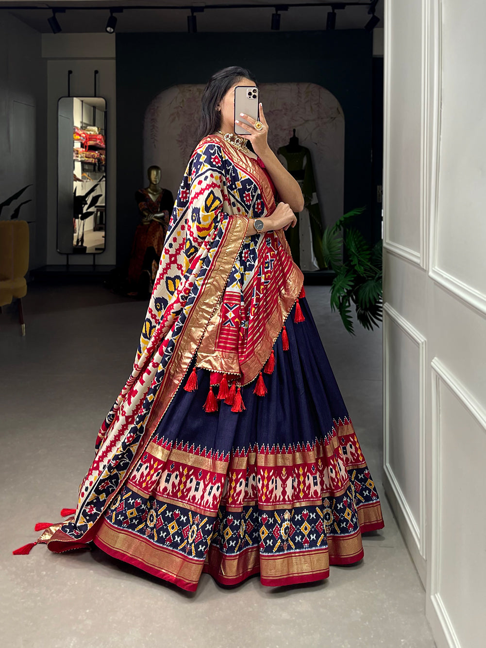 Designer Semi-Stitched Tussar Silk Lehenga Choli | Printed Blouse & Matching Dupatta | Elegant for Wedding, Festival, Reception & Party