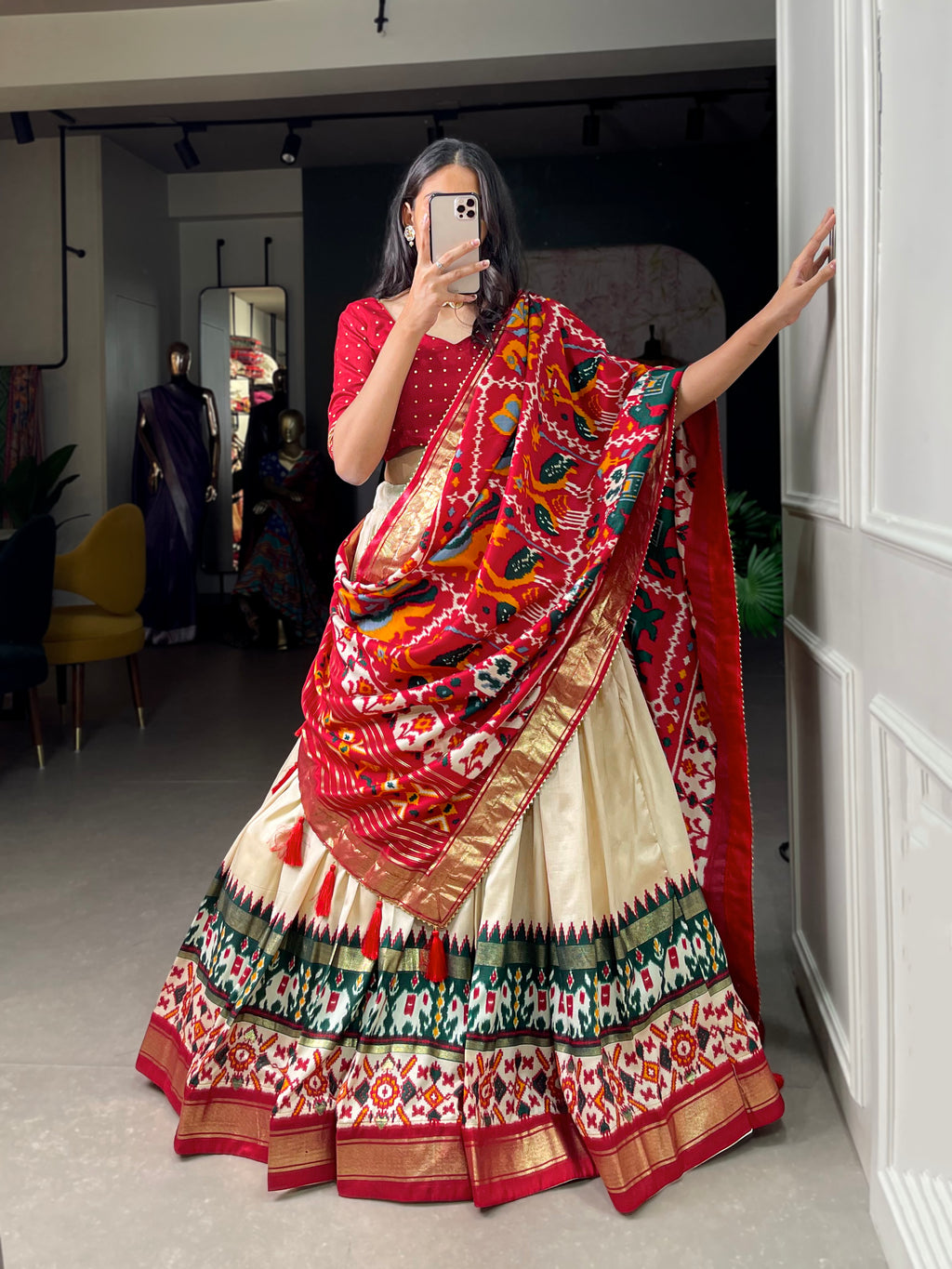 Designer Semi-Stitched Tussar Silk Lehenga Choli | Printed Blouse & Matching Dupatta | Elegant for Wedding, Festival, Reception & Party