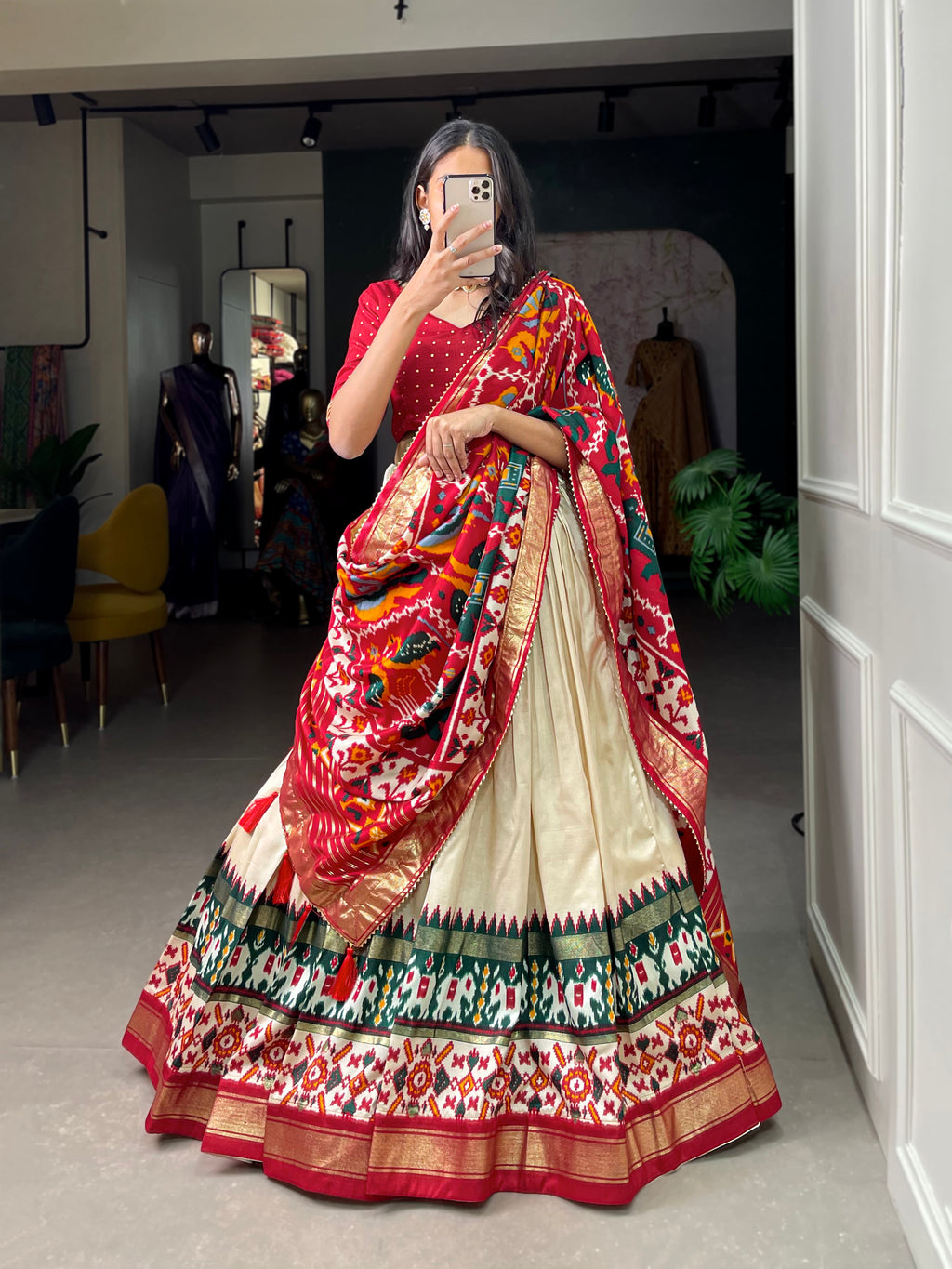 Designer Semi-Stitched Tussar Silk Lehenga Choli | Printed Blouse & Matching Dupatta | Elegant for Wedding, Festival, Reception & Party