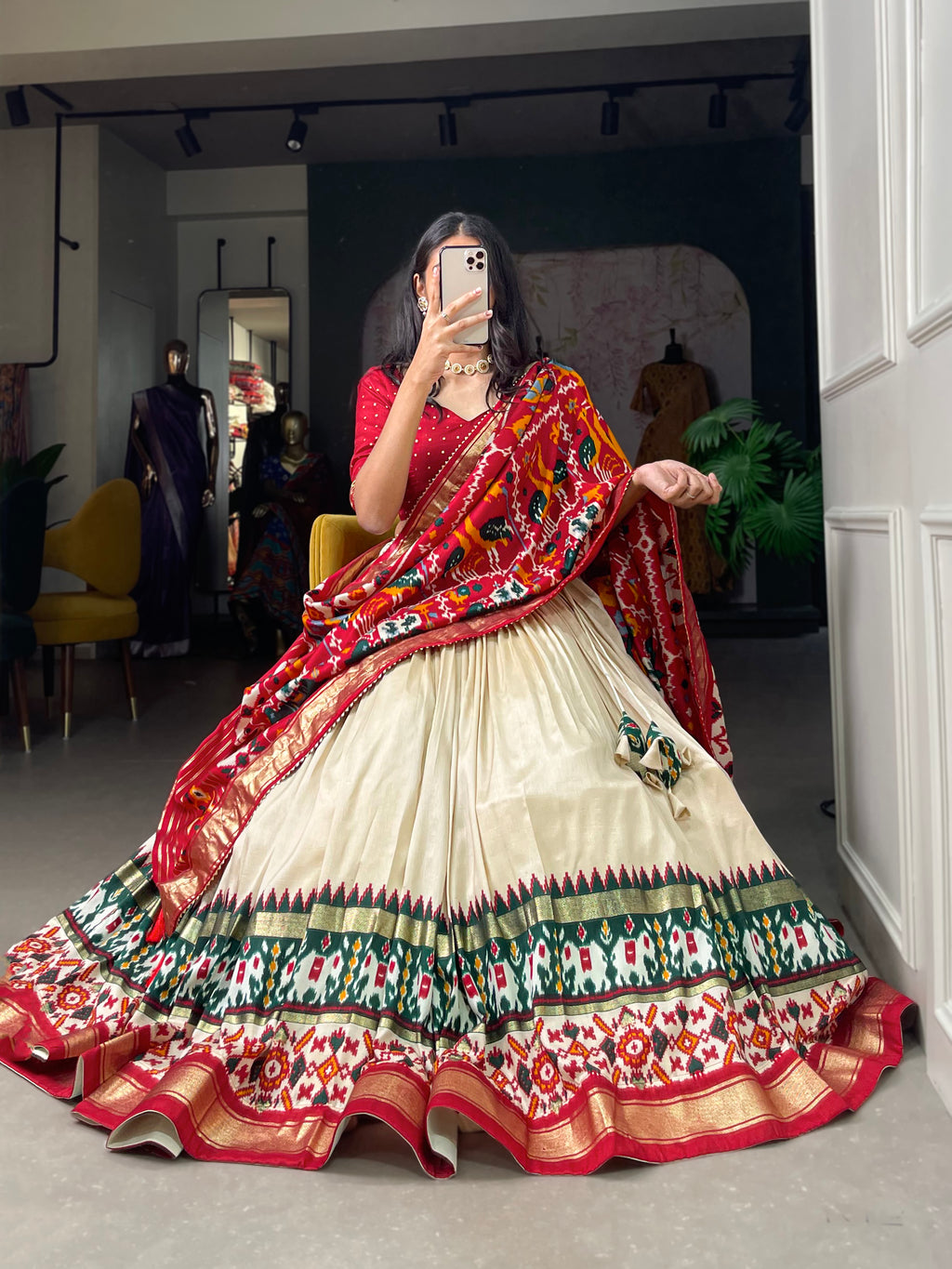 Designer Semi-Stitched Tussar Silk Lehenga Choli | Printed Blouse & Matching Dupatta | Elegant for Wedding, Festival, Reception & Party