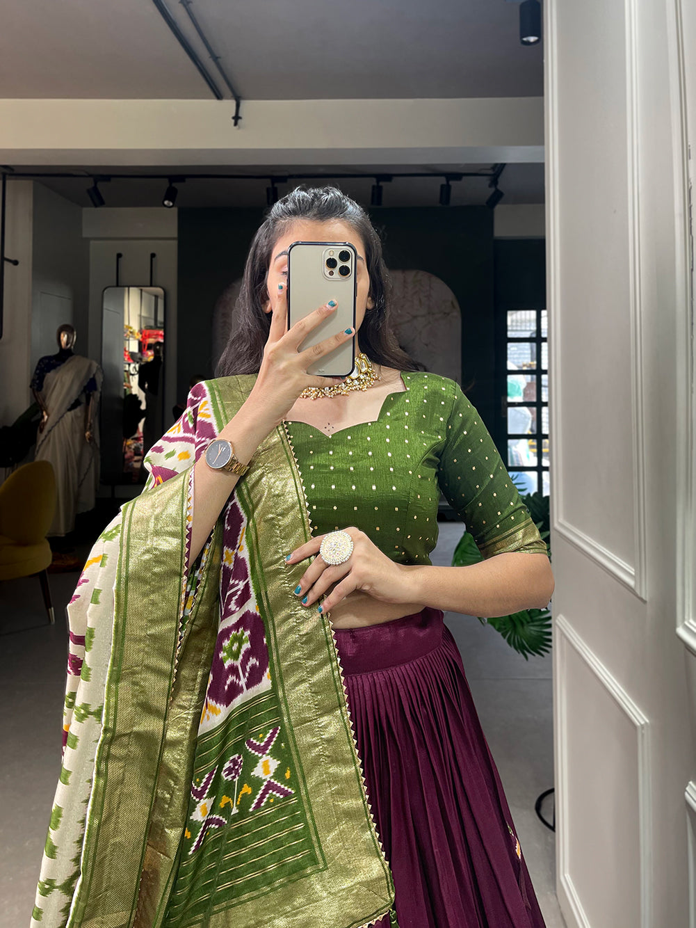 Designer Semi-Stitched Tussar Silk Lehenga Choli | Printed Blouse & Matching Dupatta | Elegant for Wedding, Festival, Reception & Party