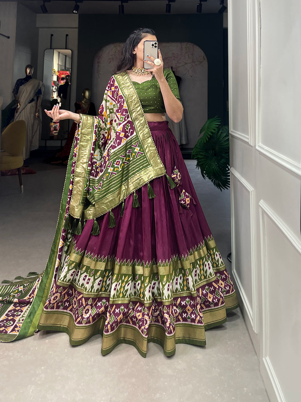Designer Semi-Stitched Tussar Silk Lehenga Choli | Printed Blouse & Matching Dupatta | Elegant for Wedding, Festival, Reception & Party