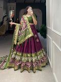 Designer Semi-Stitched Tussar Silk Lehenga Choli | Printed Blouse & Matching Dupatta | Elegant for Wedding, Festival, Reception & Party