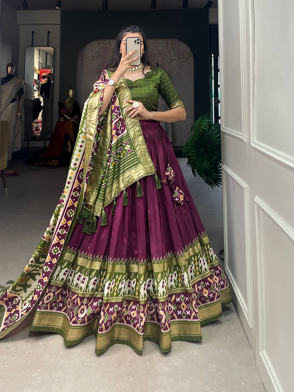 Designer Semi-Stitched Tussar Silk Lehenga Choli | Printed Blouse & Matching Dupatta | Elegant for Wedding, Festival, Reception & Party