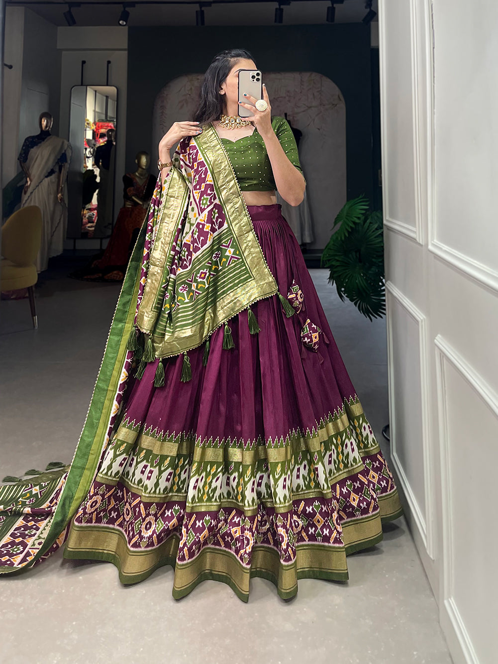 Designer Semi-Stitched Tussar Silk Lehenga Choli | Printed Blouse & Matching Dupatta | Elegant for Wedding, Festival, Reception & Party