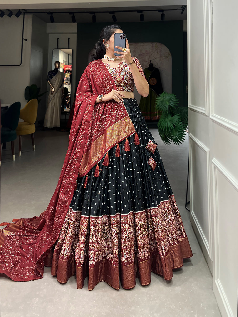 Designer Semi-Stitched Tussar Silk Lehenga Choli | Printed Blouse & Matching Dupatta | Elegant for Wedding, Festival, Reception & Party