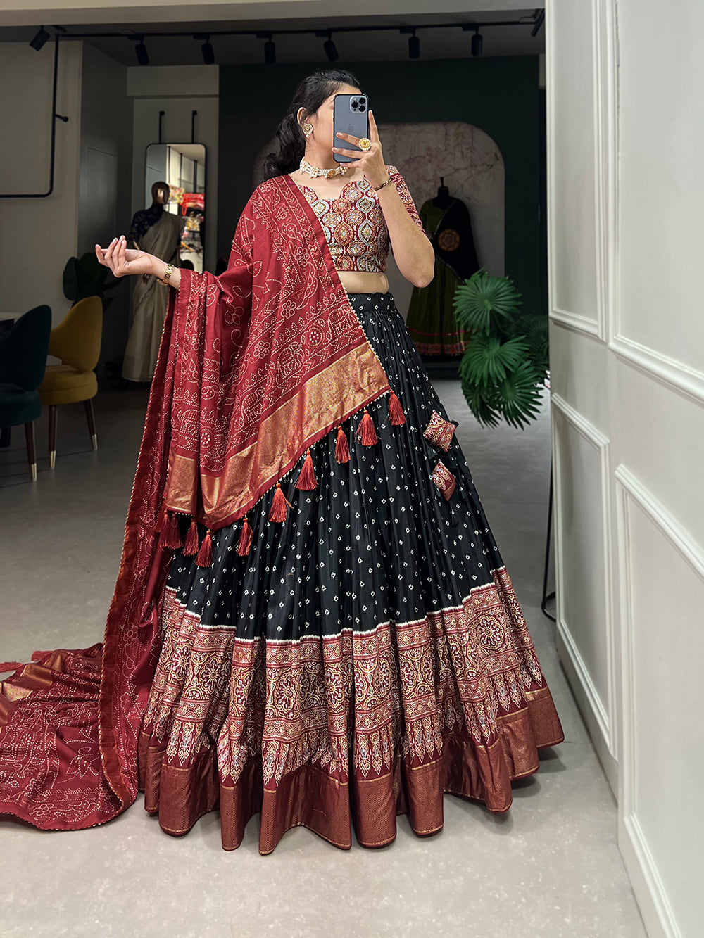 Designer Semi-Stitched Tussar Silk Lehenga Choli | Printed Blouse & Matching Dupatta | Elegant for Wedding, Festival, Reception & Party