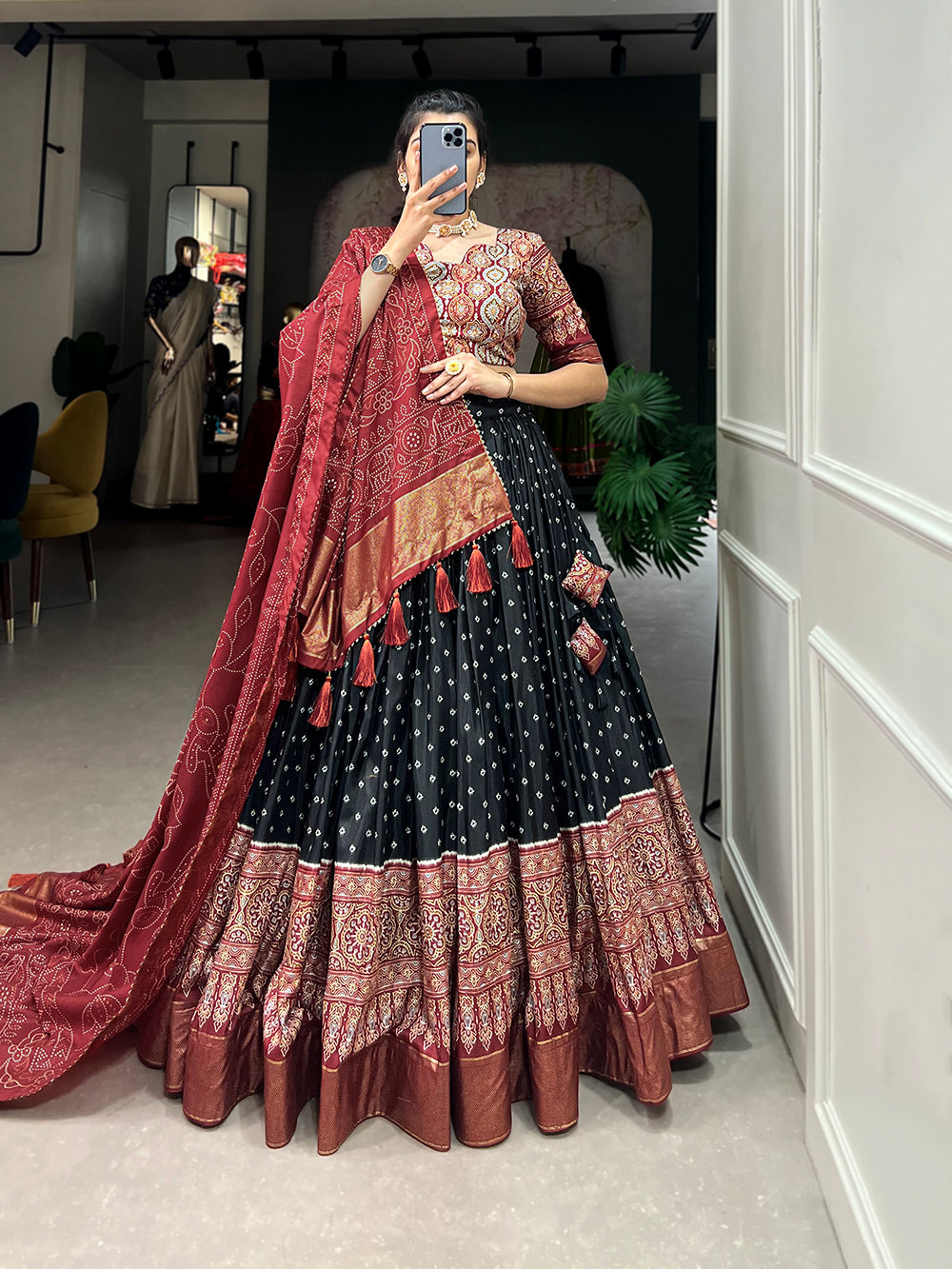 Designer Semi-Stitched Tussar Silk Lehenga Choli | Printed Blouse & Matching Dupatta | Elegant for Wedding, Festival, Reception & Party
