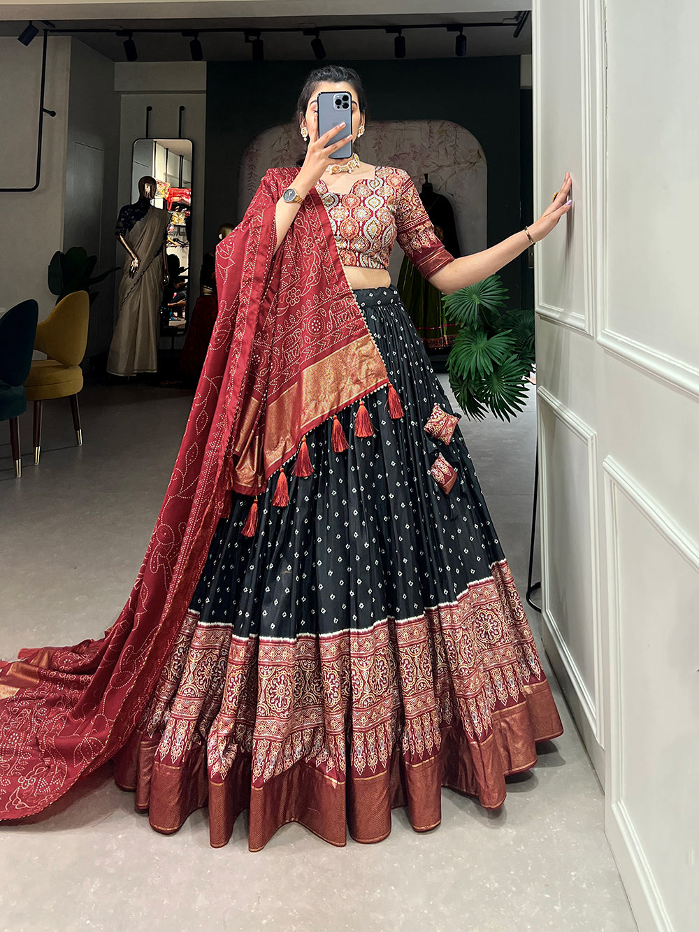 Designer Semi-Stitched Tussar Silk Lehenga Choli | Printed Blouse & Matching Dupatta | Elegant for Wedding, Festival, Reception & Party