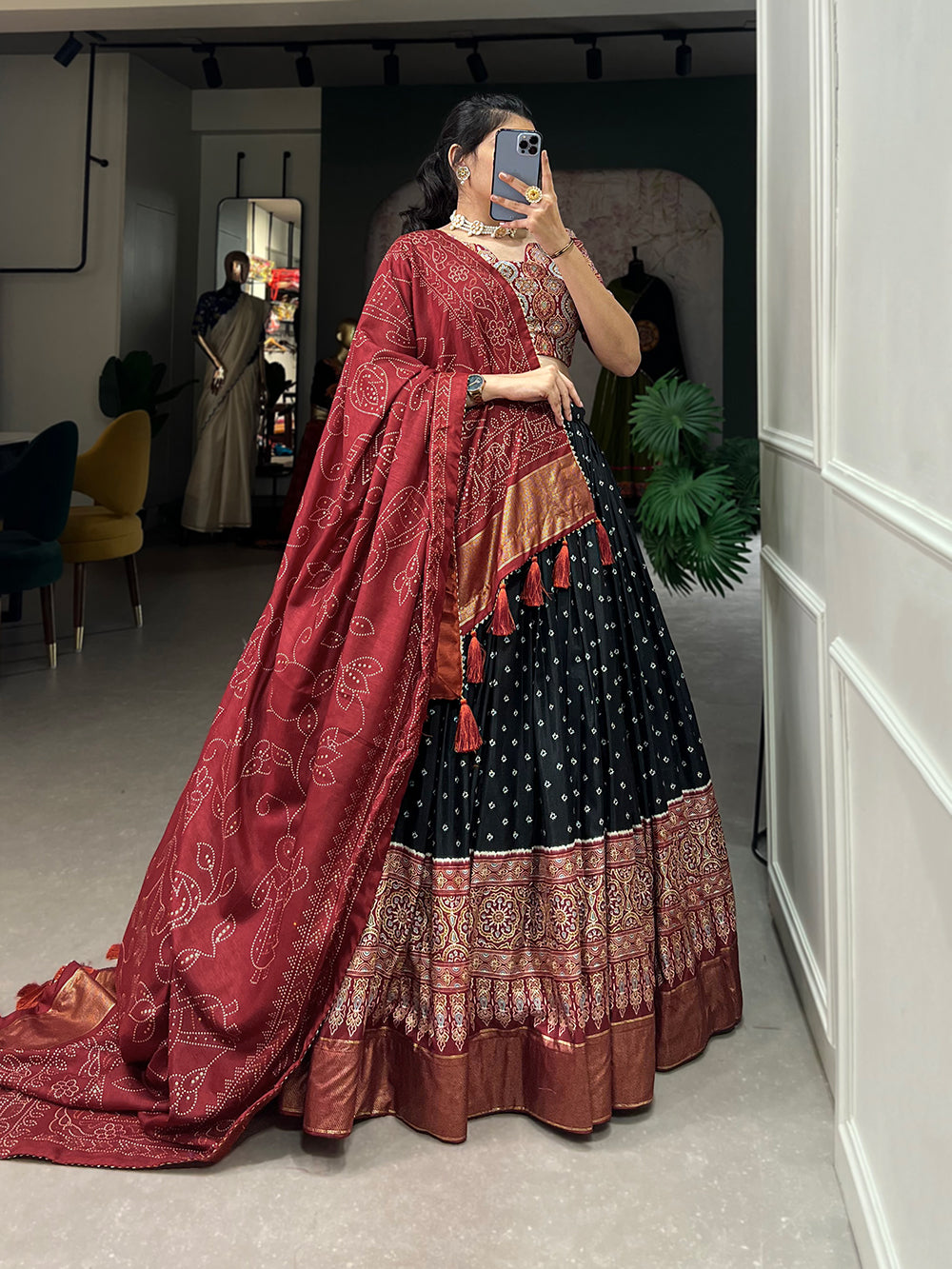 Designer Semi-Stitched Tussar Silk Lehenga Choli | Printed Blouse & Matching Dupatta | Elegant for Wedding, Festival, Reception & Party