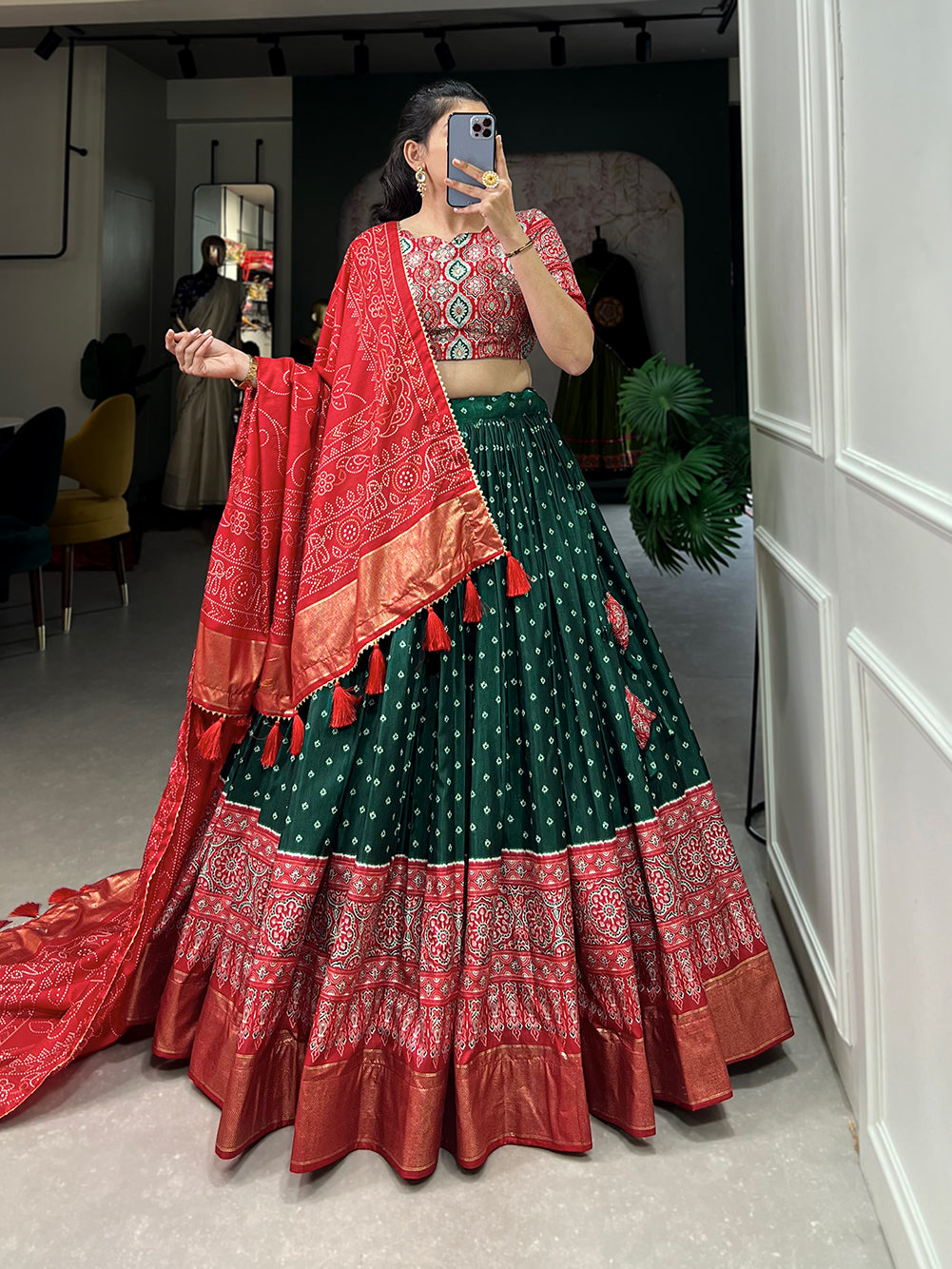 Designer Semi-Stitched Tussar Silk Lehenga Choli | Printed Blouse & Matching Dupatta | Elegant for Wedding, Festival, Reception & Party