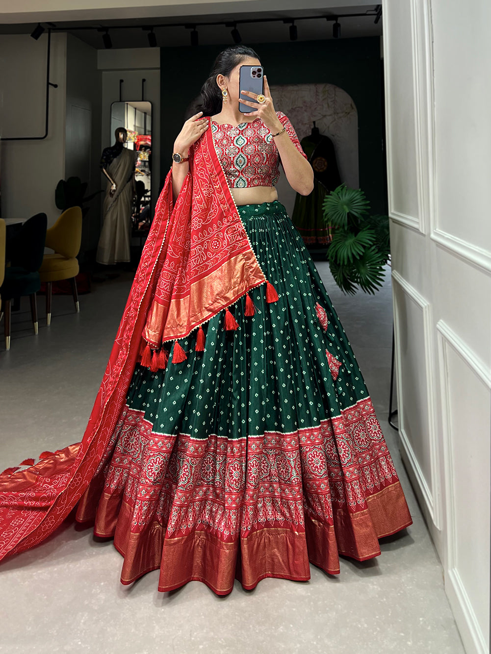 Designer Semi-Stitched Tussar Silk Lehenga Choli | Printed Blouse & Matching Dupatta | Elegant for Wedding, Festival, Reception & Party