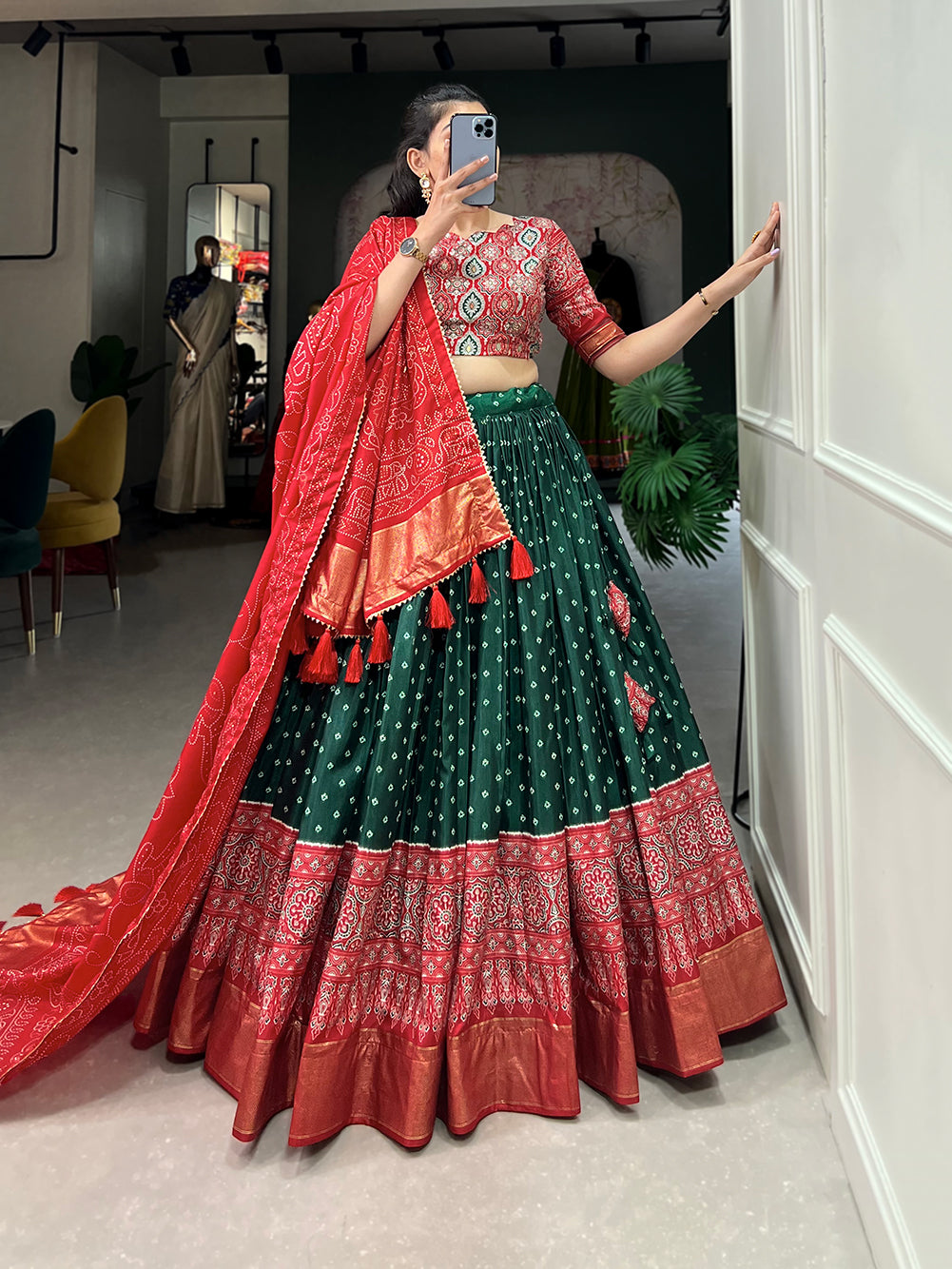Designer Semi-Stitched Tussar Silk Lehenga Choli | Printed Blouse & Matching Dupatta | Elegant for Wedding, Festival, Reception & Party