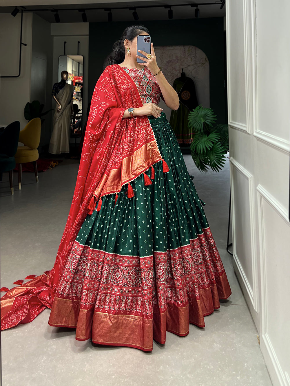 Designer Semi-Stitched Tussar Silk Lehenga Choli | Printed Blouse & Matching Dupatta | Elegant for Wedding, Festival, Reception & Party