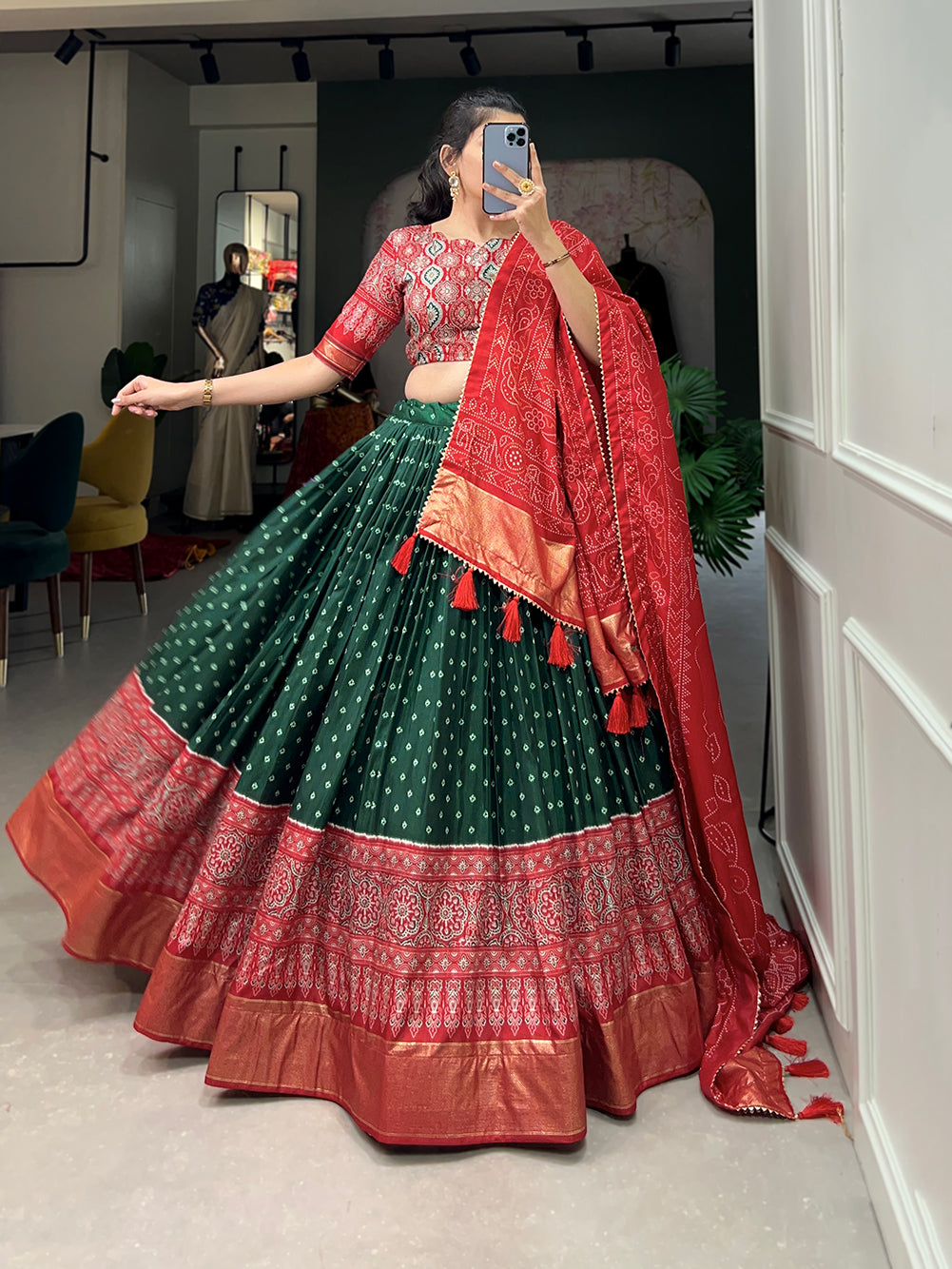 Designer Semi-Stitched Tussar Silk Lehenga Choli | Printed Blouse & Matching Dupatta | Elegant for Wedding, Festival, Reception & Party