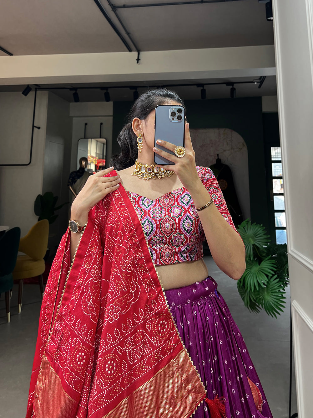 Designer Semi-Stitched Tussar Silk Lehenga Choli | Printed Blouse & Matching Dupatta | Elegant for Wedding, Festival, Reception & Party