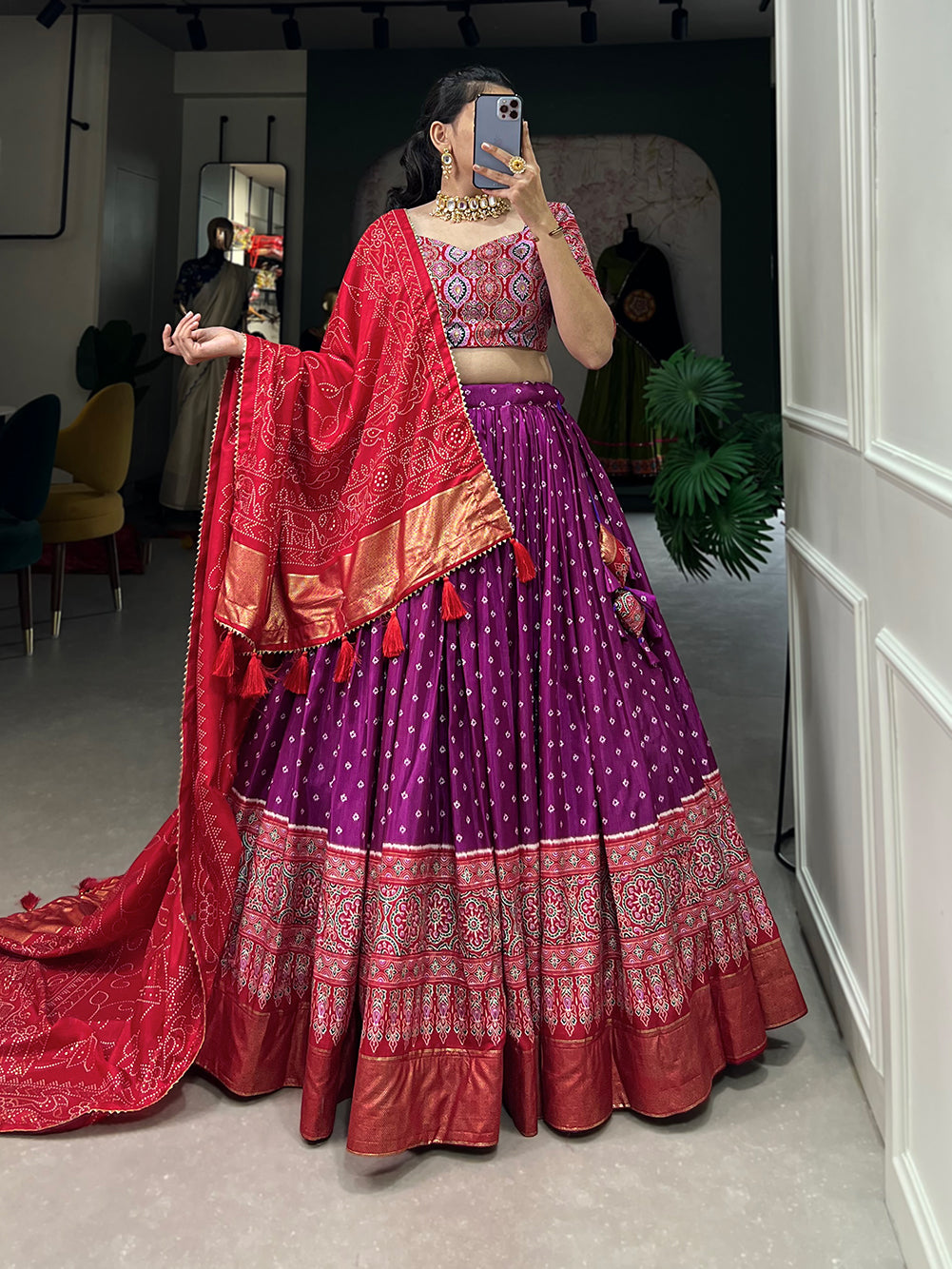 Designer Semi-Stitched Tussar Silk Lehenga Choli | Printed Blouse & Matching Dupatta | Elegant for Wedding, Festival, Reception & Party