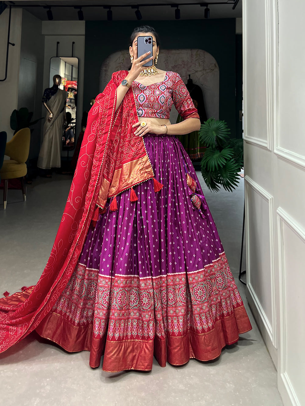 Designer Semi-Stitched Tussar Silk Lehenga Choli | Printed Blouse & Matching Dupatta | Elegant for Wedding, Festival, Reception & Party