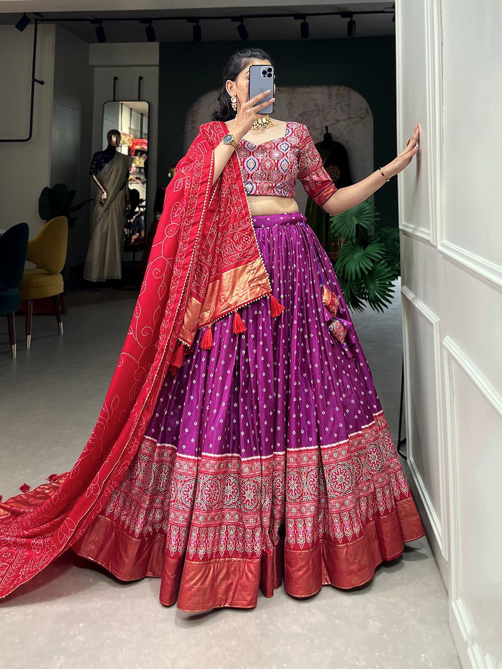 Designer Semi-Stitched Tussar Silk Lehenga Choli | Printed Blouse & Matching Dupatta | Elegant for Wedding, Festival, Reception & Party